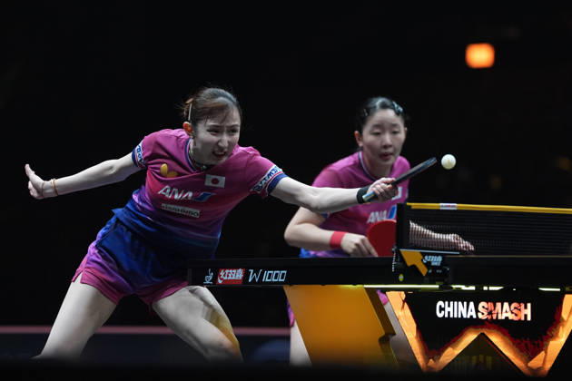 (261010) -- BEIJING, Oct. 10, 2026 -- Harimoto Miwa Hayata Hina (L) of Japan compete during the women s doubles final match against Wang Manyu Kuai Man of China at 2026 World Table tennis, Tischtennis (WTT) China Smash in Beijing, China, Oct. 10, 2026. ) (SP)CHINA-BEIJING-TABLE TENNIS-WTT-CHINA SMASH-WOMEN S DOUBLES (CN) XiexHan 