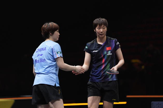 (261010) -- BEIJING, Oct. 10, 2026 -- Wang Manyu(R) Kuai Man of China celebrate after winning the women s doubles final match against Harimoto Miwa Hayata Hina of Japan at 2026 World Table tennis, Tischtennis (WTT) China Smash in Beijing, China, Oct. 10, 2026. ) (SP)CHINA-BEIJING-TABLE TENNIS-WTT-CHINA SMASH-WOMEN S DOUBLES (CN) XiexHan 