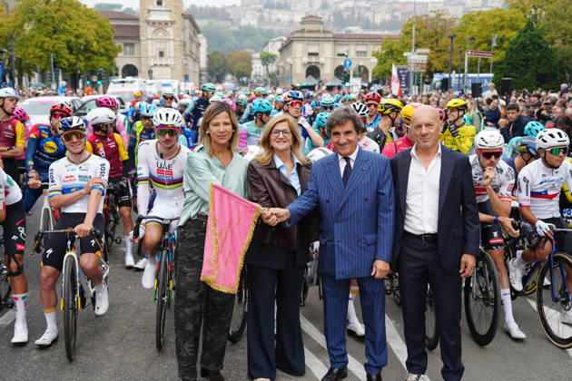 Start the race with Urbano Cairo and institutions during the 120th edition of the Il Lombardia, Tour of Lombardy cycling race, a 239 km one day race from Bergamo to Como on October 10, 2026, Italy.  Copyright: xGianxMattiaxD™Alberto LaPressex