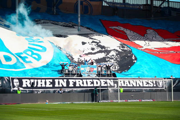 Deutschland: Fussball 2. Bundesliga 2026 2027, 7. Spieltag - 1. FC Magdeburg vs Hannover 96 - Avnet Arena (Magdeburg): Zuschauer, Fans, Tribüne...horeographie, Fanchoreo, Copyright: xAymanxAlahmedx