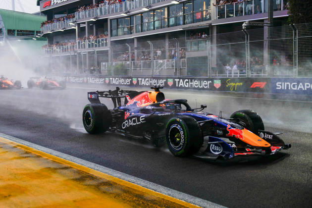 RECORD DATE NOT STATED 10th October 2026; Marina Bay, Singapore; Formula 1, Singapore Grand Prix, Sprint Race and Qualifying Day; Max Verstappen (3) of the Netherlands and Oracle Red Bull Racing heads into 2nd place DavidxAsh