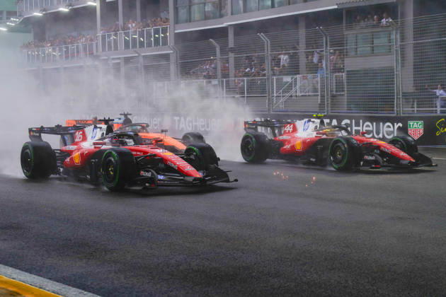 RECORD DATE NOT STATED 10th October 2026; Marina Bay, Singapore; Formula 1, Singapore Grand Prix, Sprint Race and Qualifying Day; The two Scuderia Ferrari HP battles for space on the grid DavidxAsh