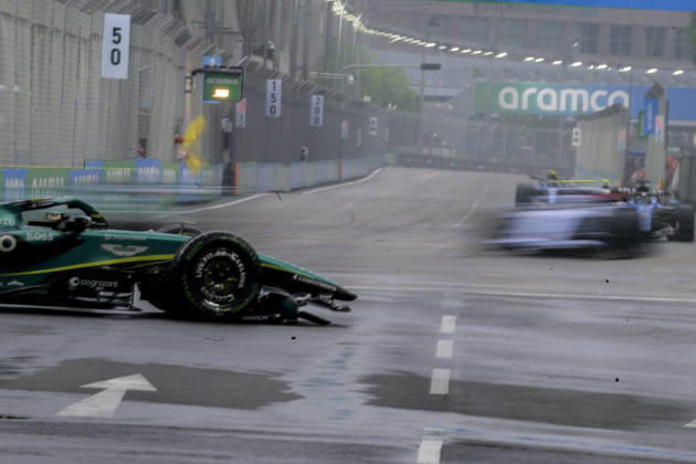 October 10, 2026, Singapore, Tamilnadu, Singapore: George Russell of Mercedes car on the track after he and Sergio Perez of Cadillac collide during the sprint on Saturday 10th October , Singapore Grand Prix 2026, Marina Bay Street Circuit. Singapore Singapore - ZUMAc251 20261010_znp_c251_011 Copyright: xVikramxChandrasekarx
