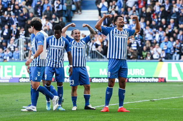Torjubel - Torschütze Emmanuel Iyoha (1. FC Magdeburg,8) trifft zum 2-0 mit Baris Atik (1. FC Magdeburg,23) - 2. Fussball Bundesliga Saison 2026-2027 1. FC Magdeburg vs. Hannover 96 in der Avnet Arena in Magdeburg - Aktion,Fußball,Mann,Männer,Deutschland,10.10.2026