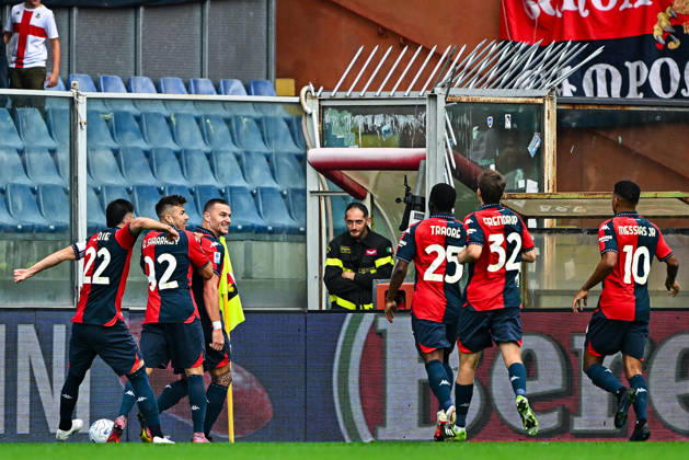 October 10, 2026, Genoa, ITALY: Genoa™s Montenegrin forward Milutin Osmajic (3rd from left) celebrates with his teammates after scoring a goal during the Italian Serie A soccer match Genoa Cfc vs Acf Fiorentina at Luigi Ferraris stadium in Genoa, Italy, 10 October 2026. ANSA STRINGER. Serie A - Genoa Cfc Vs Acf Fiorentina  - ZUMAa110 20261010_zaf_a110_001 Copyright: xStringerx