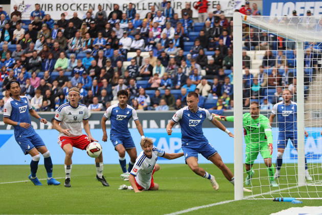 10.10.2026, xtvx, Fussball 1.Bundesliga, TSG 1899 Hoffenheim - Hamburger SV v.l. Goal scored, Tor zum 0:1 Yussuf Poulsen (Hamburger SV) (DFL DFB REGULATIONS PROHIBIT ANY USE OF PHOTOGRAPHS as IMAGE SEQUENCES and or QUASI-VIDEO) Sinsheim