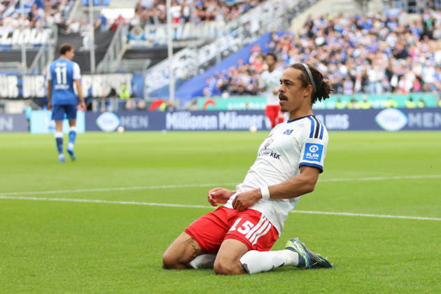 10.10.2026, xtvx, Fussball 1.Bundesliga, TSG 1899 Hoffenheim - Hamburger SV v.l. Goal scored, Tor zum 0:1 Yussuf Poulsen (Hamburger SV) Torjubel, Goal celebration, celebrate the goal, celebrates scoring (DFL DFB REGULATIONS PROHIBIT ANY USE OF PHOTOGRAPHS as IMAGE SEQUENCES and or QUASI-VIDEO) Sinsheim