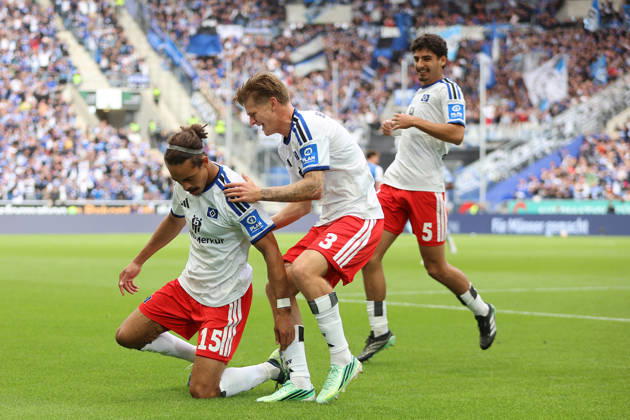 10.10.2026, xtvx, Fussball 1.Bundesliga, TSG 1899 Hoffenheim - Hamburger SV v.l. Goal scored, Tor zum 0:1 Yussuf Poulsen (Hamburger SV) Torjubel, Goal celebration, celebrate the goal, celebrates scoring (DFL DFB REGULATIONS PROHIBIT ANY USE OF PHOTOGRAPHS as IMAGE SEQUENCES and or QUASI-VIDEO) Sinsheim