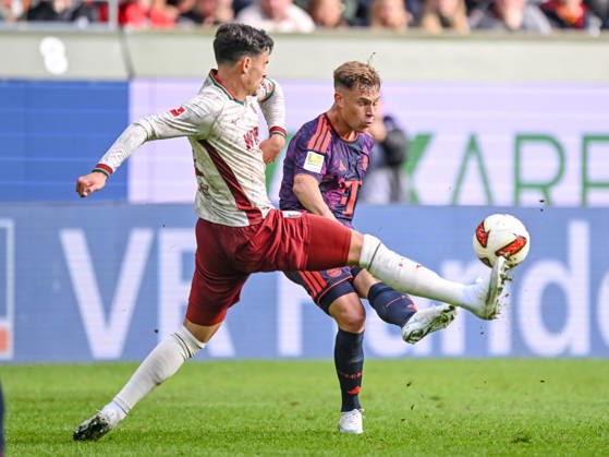 Fabian Rieder (FC Augsburg) und Joshua Kimmich (FC Bayern Muenchen) im Zweikampf waehrend des spiels der 1. Bundesliga zwischen FC Augsburg und FC Bayern Muenchen, WWK Arena am 10. October 2026 in Augsburg, Deutschland. (Foto von Harry Langer DeFodi Images) +++ Fabian Rieder (FC Augsburg) und Joshua Kimmich (FC Bayern Muenchen) battle for the ball during the Bundesliga match between FC Augsburg and FC Bayern Muenchen at WWK Arena on October 10, 2026 in Augsburg, Germany. (Photo by Harry Langer DeFodi Images) DFB DFL REGULATIONS PROHIBIT ANY USE OF PHOTOGRAPHS AS IMAGE SEQUENCES AND OR QUASI-VIDEO. (Photo by Harry Langer DeFodi Images) DFB DFL REGULATIONS PROHIBIT ANY USE OF PHOTOGRAPHS AS IMAGE SEQUENCES AND OR QUASI-VIDEO. -