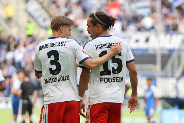 10.10.2026, xtvx, Fussball 1.Bundesliga, TSG 1899 Hoffenheim - Hamburger SV v.l. Goal scored, Tor zum 0:1 Yussuf Poulsen (Hamburger SV) Torjubel, Goal celebration, celebrate the goal, celebrates scoring Yussuf Poulsen (Hamburger SV) David Moller Wolfe (Hamburger SV) (DFL DFB REGULATIONS PROHIBIT ANY USE OF PHOTOGRAPHS as IMAGE SEQUENCES and or QUASI-VIDEO) Sinsheim