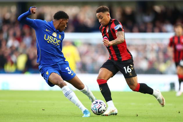 Marcus Tavernier of AFC Bournemouth takes on Josh Acheampong of Chelsea Chelsea v Bournemouth, Premier League, Football, Stamford Bridge, London, UK - 10 Oct 2026London Stamford Bridge United Kingdom EDITORIAL USE ONLY No use with unauthorised audio, video, data, fixture lists, club league logos or live services. Online in-match use limited to 120 images, no video emulation. No use in betting, games or single club league player publications. Copyright: xSimonxDael Shutterstockx 17206021r