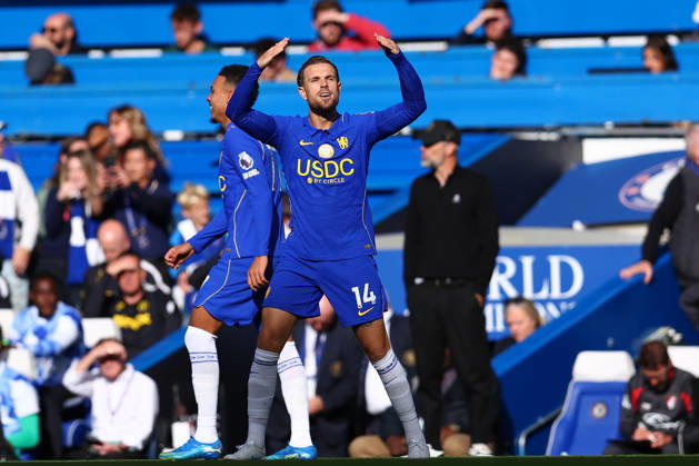 London, England, 10th October 2026. Jordan Henderson of Chelsea celebrates after scoring to make it 1-0 during the Chelsea vs AFC Bournemouth Premier League match at Stamford Bridge, London. Picture credit should read: Paul Terry Sportimage EDITORIAL USE ONLY. No use with unauthorised audio, video, data, fixture lists, club league logos or live services. Online in-match use limited to 120 images, no video emulation. No use in betting, games or single club league player publications. SPI_015_PT_Chelsea_Bournemouth SPI-5060-0015