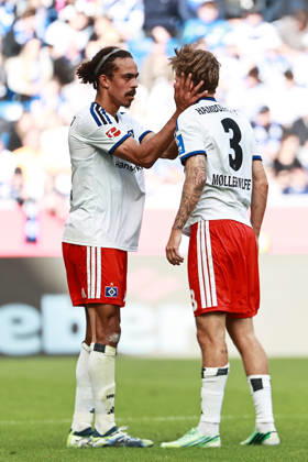 10.10.2026, xtvx, Fussball 1.Bundesliga, TSG 1899 Hoffenheim - Hamburger SV v.l. Yussuf Poulsen (Hamburger SV) David Moller Wolfe (Hamburger SV) (DFL DFB REGULATIONS PROHIBIT ANY USE OF PHOTOGRAPHS as IMAGE SEQUENCES and or QUASI-VIDEO) Sinsheim
