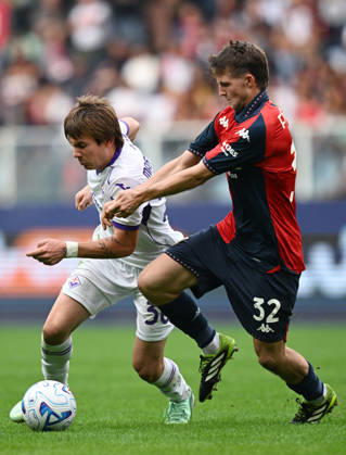 Mg Genova 10 10 2026 - campionato di calcio serie A Genoa-Fiorentina foto Matteo Gribaudi Image nella foto: Franco Mastantuono-Morten Fendrup 