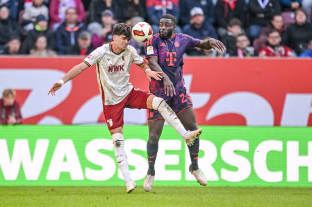 Rodrigo Ribeiro (FC Augsburg) und Dayot Upamecano (FC Bayern Muenchen) im Zweikampf waehrend des spiels der 1. Bundesliga zwischen FC Augsburg und FC Bayern Muenchen, WWK Arena am 10. October 2026 in Augsburg, Deutschland. (Foto von Harry Langer DeFodi Images) +++ Rodrigo Ribeiro (FC Augsburg) und Dayot Upamecano (FC Bayern Muenchen) battle for the ball during the Bundesliga match between FC Augsburg and FC Bayern Muenchen at WWK Arena on October 10, 2026 in Augsburg, Germany. (Photo by Harry Langer DeFodi Images) DFB DFL REGULATIONS PROHIBIT ANY USE OF PHOTOGRAPHS AS IMAGE SEQUENCES AND OR QUASI-VIDEO. (Photo by Harry Langer DeFodi Images) DFB DFL REGULATIONS PROHIBIT ANY USE OF PHOTOGRAPHS AS IMAGE SEQUENCES AND OR QUASI-VIDEO. -