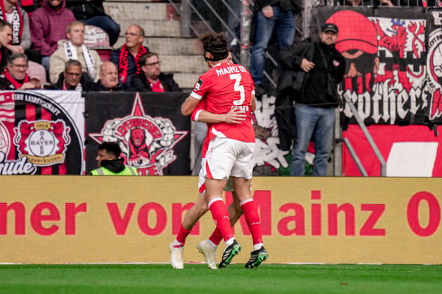 Deutschland: Fussball Saison 2026 2027 , 1. Bundesliga , 5. Spieltag , 1. FSV Mainz 05 vs. Bayer 04 Leverkusen - MEWA-Arena (Mainz) : Fabio Gruber (1. FSV Mainz 05, 3) und Anthony Caci (1. FSV Mainz 05, 19) Tor und Torjubel zum 2:2, Tor, Torjubel, Jubel, Freude, Emotionen Mainz MEWA-Arena Deutschland Germany Copyright: xBennetxLongx