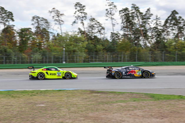 DTM (German Touring Car Championship) - 10.10.2026 - Round 8, Hockenheimringring on 10.10.2026. Marco Mapelli (I Red Bull Team Abt, 10), Lamborghini Temerario GT3 in front of Thomas Preining (A Manthey, 91), Porsche 911 GT3 R Evo Baden-Württemberg Deutschland Copyright: xO.Franke,xSportblen.dex