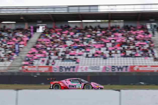 DTM (German Touring Car Championship) - 10.10.2026 - Round 8, Hockenheimringring on 10.10.2026. Matteo Cairoli (I Emil Frey Racing 14), Ferrari 296 GT3 Evo in front of his fans do the grand stand Baden-Württemberg Deutschland Copyright: xO.Franke,xSportblen.dex