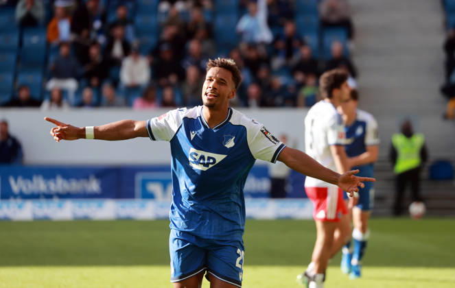 10.10.26 TSG 1899 Hoffenheim - Hamburger SV Deutschland, Sinsheim, 10.10.2026, Fussball, Bundesliga, Saison 2026 2027, TSG 1899 Hoffenheim - Hamburger SV: Bambase Conte (TSG 1899 Hoffenheim); Jubel wegen Foul nicht gegebenes Tor.