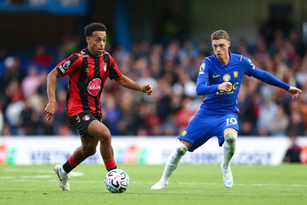 Tyler Adams of AFC Bournemouth under pressure from Cole Palmer of Chelsea Chelsea v Bournemouth, Premier League, Football, Stamford Bridge, London, UK - 10 Oct 2026London Stamford Bridge United Kingdom EDITORIAL USE ONLY No use with unauthorised audio, video, data, fixture lists, club league logos or live services. Online in-match use limited to 120 images, no video emulation. No use in betting, games or single club league player publications.  Copyright: xSimonxDael Shutterstockx 17206021ac