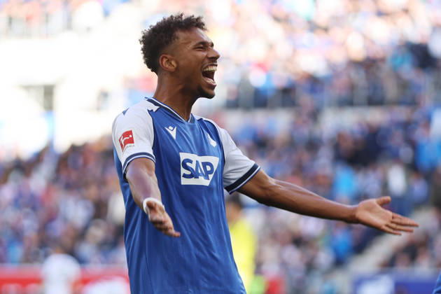 10.10.2026, xtvx, Fussball 1.Bundesliga, TSG 1899 Hoffenheim - Hamburger SV v.l. Goal scored, Tor zum 2:1 Bambase Conte (TSG 1899 Hoffenheim) Torjubel, Goal celebration, celebrate the goal, celebrates scoring (DFL DFB REGULATIONS PROHIBIT ANY USE OF PHOTOGRAPHS as IMAGE SEQUENCES and or QUASI-VIDEO) Sinsheim