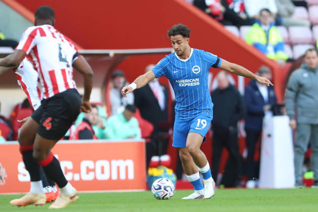 10th October 2026; Stadium of Light, Sunderland, England; Premier League Football, Sunderland versus Brighton and Hove Albion; Charalampos Kostoulas of Brighton and Hove Albion on the ball DavexLofthouse
