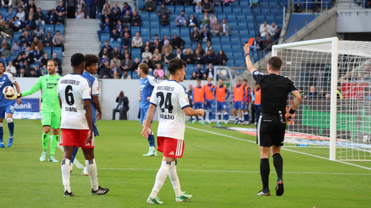 10.10.2026, xrekx, Fussball 1.Bundesliga, TSG 1899 Hoffenheim - Hamburger SV v.l. Bernardo (TSG 1899 Hoffenheim) Gelb-Rote Karte erhalten Schiedsrichter Referee Harm Osmers (DFL DFB REGULATIONS PROHIBIT ANY USE OF PHOTOGRAPHS as IMAGE SEQUENCES and or QUASI-VIDEO) Sinsheim