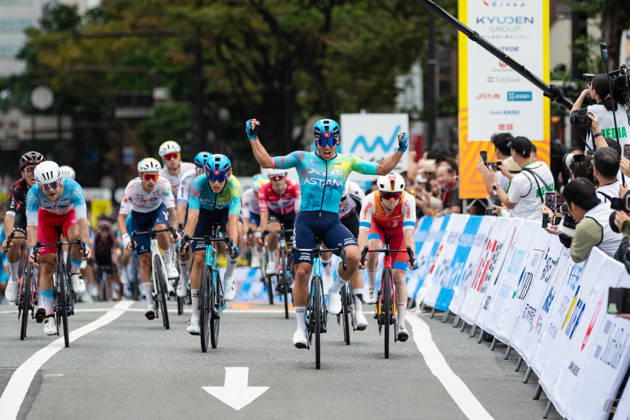 Tour De Kyushu Stage Finishes In Fukuoka s Tenjin For The First Time Matteo Malucelli of XDS Astana Team wins Stage 1 of the Mynavi Tour de Kyushu 2026 at the finish line on Tenjin Bridge in Fukuoka, Japan, on October 10, 2026. The Italian won the 152.0-kilometer Saga-Fukuoka stage in 3 hours 9 minutes 51 seconds, ahead of Luke Mudgway (Li Ning Star) and Alessio Delle Vedove (XDS Astana Team), and took the general and points classification leads. It was the first time the race finished in Tenjin, the commercial heart of Fukuoka, where a parade, stage events and food stalls marked the day. The race, first held in 2023 and part of the UCI Asia Tour (2.1 category), runs October 9-12 through six Kyushu prefectures under the official title We stand with Kumamoto. Mynavi Tour de Kyushu 2026, adopted to support areas affected by the Kumamoto earthquake. Fukuoka Japan Copyright: xRyoxChix originalFilename:zhi-tourdeky261010_npnQp.jpg