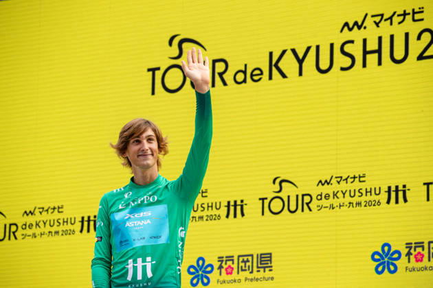 Tour De Kyushu Stage Finishes In Fukuoka s Tenjin For The First Time Matteo Malucelli of XDS Astana Team wins Stage 1 of the Mynavi Tour de Kyushu 2026 at the finish line on Tenjin Bridge in Fukuoka, Japan, on October 10, 2026. The Italian won the 152.0-kilometer Saga-Fukuoka stage in 3 hours 9 minutes 51 seconds, ahead of Luke Mudgway (Li Ning Star) and Alessio Delle Vedove (XDS Astana Team), and took the general and points classification leads. It was the first time the race finished in Tenjin, the commercial heart of Fukuoka, where a parade, stage events and food stalls marked the day. The race, first held in 2023 and part of the UCI Asia Tour (2.1 category), runs October 9-12 through six Kyushu prefectures under the official title We stand with Kumamoto. Mynavi Tour de Kyushu 2026, adopted to support areas affected by the Kumamoto earthquake. Fukuoka Japan Copyright: xRyoxChix originalFilename:zhi-tourdeky261010_nps0A.jpg