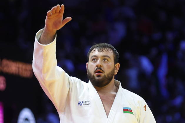 AZERBAIJAN, BAKU - OCTOBER 10, 2026: Azerbaijan s Kanan Nasibov appears in his heavyweight bout during the 2026 World Judo Championships at the National Gymnastics Arena. Mikhail Sinitsyn TASS  99048217