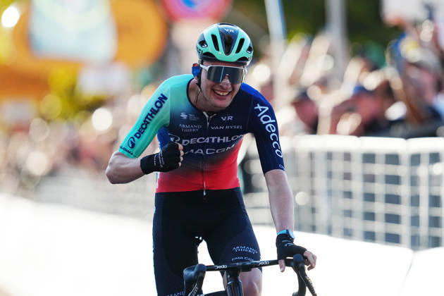 France s Paul Seixas of Decathlon CMA CGM Team celebrates as he cycles to the finish line to win during the 120th edition of the Il Lombardia, Tour of Lombardy cycling race, a 239 km one day race from Bergamo to Como on October 10, 2026, Italy.  Copyright: xGianxMattiaxD Alberto LaPressex