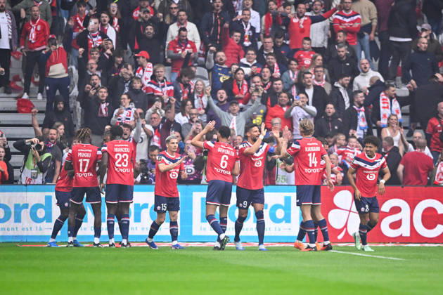 LOSC Lille v Le Havre Athletic Club - Ligue 1 McDonald s 2026 2027 Ngal ayel Mukau of Lille, Aissa Mandi of Lille, Romain PERRAUD of Lille, Nabil BENTALEB of Lille, Olivier GIROUD of Lille, Maurits KJAERGAARD of Lille, Tiago SANTOS of Lille and Dilane BAKWA of Lille celebrate after scores during Ligue 1 McDonald s match between Lille and Le Havre at Stade Pierre-Mauroy on October 10, 2026 in Lille, France. Lille France  Copyright: xKevinxClementx 776573340