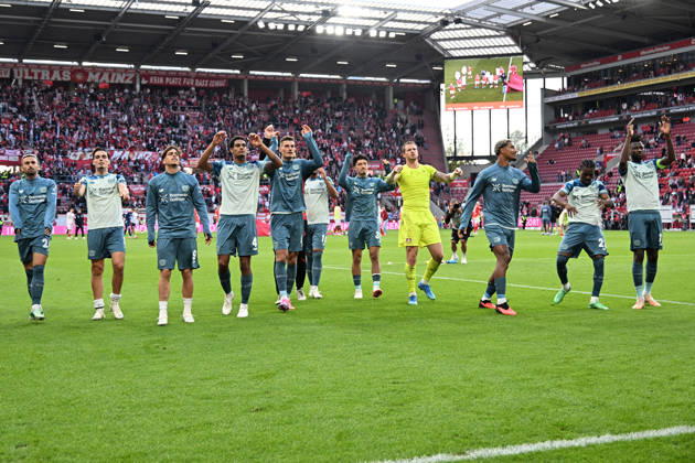 10.10.2026, xsltx, Fussball 1.Bundesliga, FSV Mainz 05 - Bayer 04 Leverkusen v.l. Jubel, Freude über den Sieg (DFL DFB REGULATIONS PROHIBIT ANY USE OF PHOTOGRAPHS as IMAGE SEQUENCES and or QUASI-VIDEO) Mainz