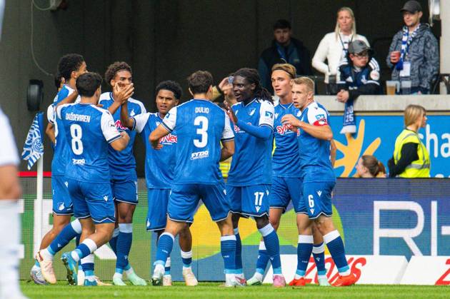 3.Liga MSV Duisburg - TSG Hoffenheim II ** NUR FÜR REDAKTIONELLE ZWECKE ** EDITORIAL USE ONLY **<p>Fußball 3.Liga MSV Duisburg - TSG Hoffenheim II am 10.10.26 in der Schauinsland-Reisen Arena in Duisburg Torjubel zum 0:1 durch Blessing Makanda( Hoffenheim 2) Duisburg Copyright: JakobxKlos