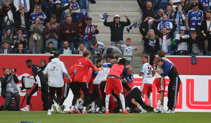 Sinsheim , Fußball Bundesliga TSG 1899 Hoffenheim vs. Hamburger SV , Jubel HSV