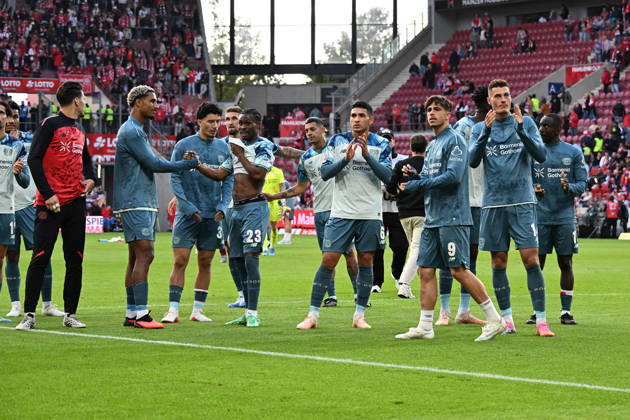 10.10.2026, xsltx, Fussball 1.Bundesliga, FSV Mainz 05 - Bayer 04 Leverkusen v.l. Jubel, Freude über den Sieg (DFL DFB REGULATIONS PROHIBIT ANY USE OF PHOTOGRAPHS as IMAGE SEQUENCES and or QUASI-VIDEO) Mainz