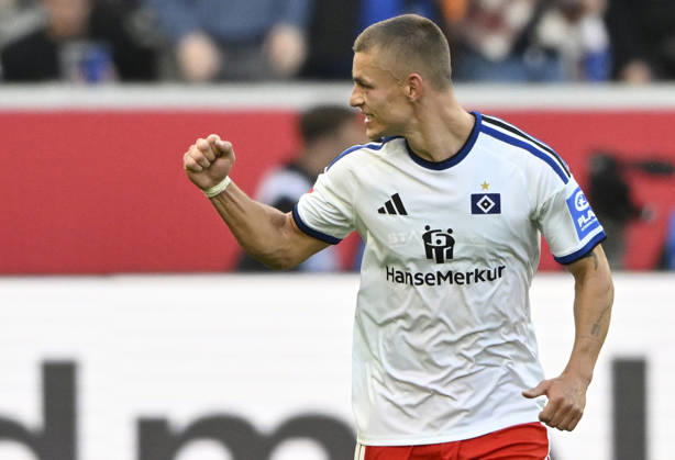 TOR zum 2:3 Miro Muheim Hamburger SV HSV (28) Torjubel TSG 1899 Hoffenheim vs Hamburger SV HSV 10.10.2026 DFL REGULATIONS PROHIBIT ANY USE OF PHOTOGRAPHS AS IMAGE SEQUENCES AND OR QUASI-VIDEO TSG 1899 Hoffenheim vs Hamburger SV HSV