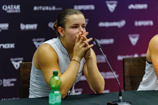 DÜSSELDORF, GERMANY - 10 OCTOBER 2026: Image shows press conference, PK, Pressekonferenz with Martina Calvo (ESP) during CUPRA Germany Premier Padel P2 2026 Day 7: Semifinals at CASTELLO Düsseldorf on 10 10 2026 in Düsseldorf, Germany. Germany Copyright: xFröhlichxPascalx