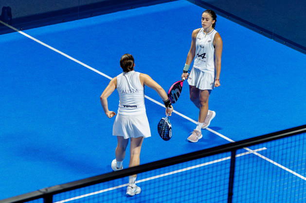 DÜSSELDORF, GERMANY - 10 OCTOBER 2026: Image shows Claudia Fernandez Sanchez (ESP) and Martina Calvo (ESP) during CUPRA Germany Premier Padel P2 2026 Day 7: Semifinals at CASTELLO Düsseldorf on 10 10 2026 in Düsseldorf, Germany. Germany Copyright: xFröhlichxPascalx