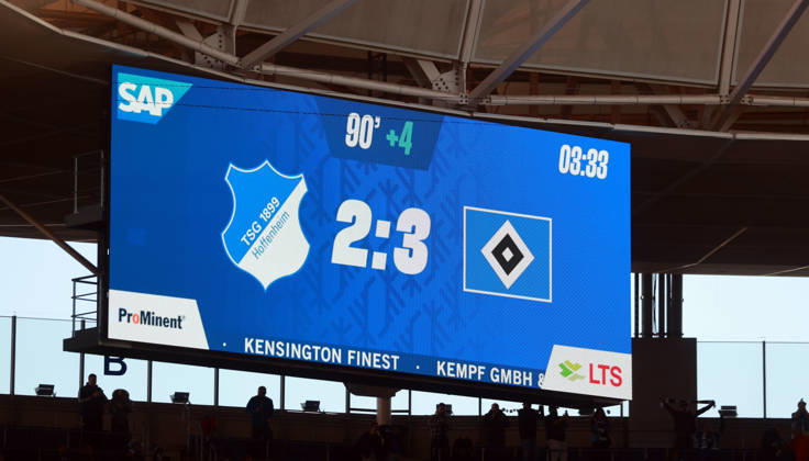 10.10.26 TSG 1899 Hoffenheim - Hamburger SV Deutschland, Sinsheim, 10.10.2026, Fussball, Bundesliga, Saison 2026 2027, TSG 1899 Hoffenheim - Hamburger SV: Anzeigetafel Ergebnis.