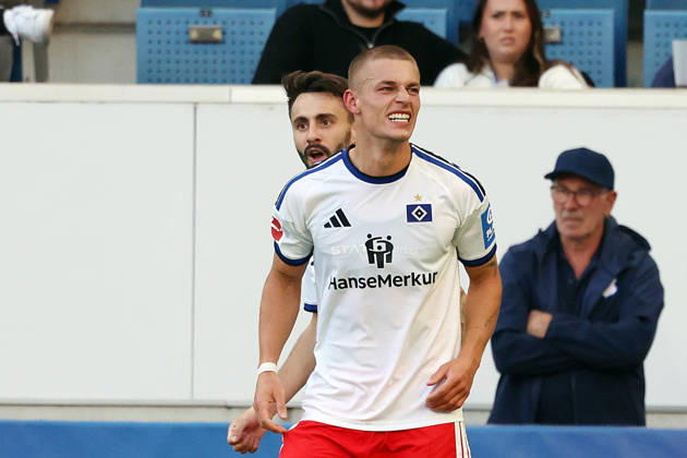 10.10.2026, xrekx, Fussball 1.Bundesliga, TSG 1899 Hoffenheim - Hamburger SV v.l. Torjubel nach dem Tor zum celebrating the goal celebrate 2:3 durch Miro Muheim (Hamburger SV) mit Fabio Vieira (Hamburger SV) (DFL DFB REGULATIONS PROHIBIT ANY USE OF PHOTOGRAPHS as IMAGE SEQUENCES and or QUASI-VIDEO) Sinsheim