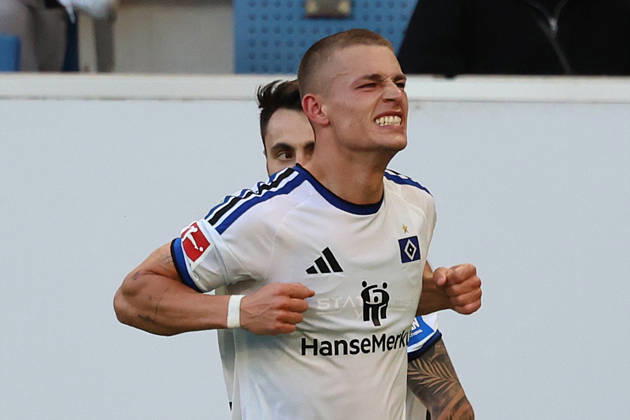 10.10.2026, xrekx, Fussball 1.Bundesliga, TSG 1899 Hoffenheim - Hamburger SV v.l. Torjubel nach dem Tor zum celebrating the goal celebrate 2:3 durch Miro Muheim (Hamburger SV) (DFL DFB REGULATIONS PROHIBIT ANY USE OF PHOTOGRAPHS as IMAGE SEQUENCES and or QUASI-VIDEO) Sinsheim