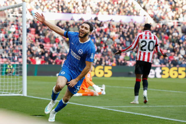 Sunderland v Brighton & Hove Albion, Premier League Jaouen Hadjam of Brighton celebrates scoring his sides second goal of the match 0-2 during the Sunderland v Brighton & Hove Albion Premier League match at the Stadium of Light, Sunderland, England on 10 October 2026 Credit: Craig Cowan Every Second Media Editorial use only. All images are copyright Every Second Media Limited. No images may be reproduced without prior permission. All rights reserved. Premier League and Football League images are subject to licensing agreements with Football DataCo Limited. see https: www.football-dataco.com Copyright: xIMAGO EveryxSecondxMediax ESM-2208-0078 CraigxCowanx xEveryxSecondxMediax