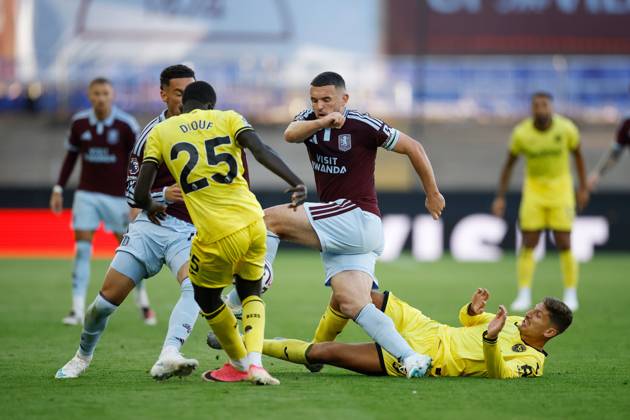 John McGinn of Aston Villa is challenged by Vitaly Janelt of Brentford Aston Villa v Brentford, Premier League, Football, Villa Park, Birmingham, UK - 10 Oct 2026Birmingham Villa Park United Kingdom EDITORIAL USE ONLY No use with unauthorised audio, video, data, fixture lists, club league logos or live services. Online in-match use limited to 120 images, no video emulation. No use in betting, games or single club league player publications. Copyright: xWillxCooper Shutterstockx 17206322aq