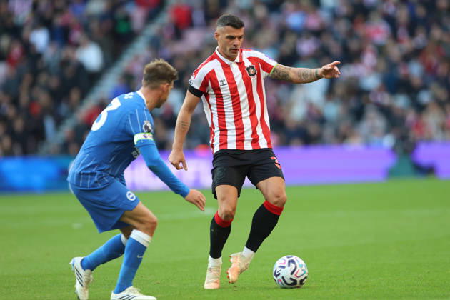 10th October 2026; Stadium of Light, Sunderland, England; Premier League Football, Sunderland versus Brighton and Hove Albion; Granit Xhaka of Sunderland on the ball DavexLofthouse
