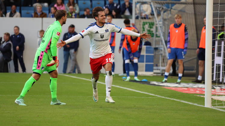 10.10.2026, xrekx, Fussball 1.Bundesliga, TSG 1899 Hoffenheim - Hamburger SV v.l. Torjubel nach dem Tor zum celebrating the goal celebrate 2:2 durch Otto Stange (Hamburger SV) Treffer zählt nicht (DFL DFB REGULATIONS PROHIBIT ANY USE OF PHOTOGRAPHS as IMAGE SEQUENCES and or QUASI-VIDEO) Sinsheim