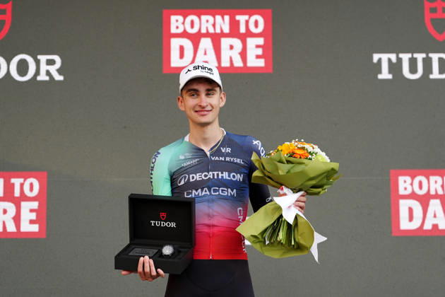 France s Paul Seixas of Decathlon CMA CGM Team first place winner and Tudor Awards celebrates on the podium during the 120th edition of the Il Lombardia, Tour of Lombardy cycling race, a 239 km one day race from Bergamo to Como on October 10, 2026, Italy.  Copyright: xGianxMattiaxD Alberto LaPressex