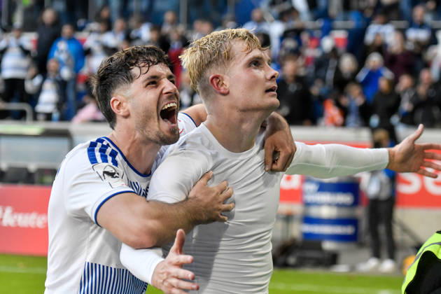 Peter Remmert (Duisburg 39) jubelt nach dem Tor zum 3:2 10.10.2026 ¢ Fussball ¢ MSV Duisburg vs TSG 1899 Hoffenheim II, Schauinsland-Reisen-Arena, Duisburg, DFB DFL REGULATIONS PROHIBIT ANY USE OF PHOTOGRAPHS AS IMAGE SEQUENCES AND OR QUASI-VIDEO NRW Germany