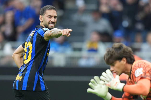 Inter Milan s Hakan Calhanoglu celebrates after scoring 2-0 during the Serie A soccer match between Inter and Parma at San Siro Stadium in Milan , Italy - October 10 , 2026. - Soccer  Copyright: xSpada LaPressex