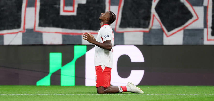 RB Leipzig - Frankfurt Bundesliga Leipzig, 10.10.2026, Red Bull Arena, Fußball, 1.Bundesliga, 5.Spieltag , RB Leipzig vs. SG Eintracht Frankfurt , Im Bild: Tor für RB Leipzig. Ezechiel Banzuzi (6, RB Leipzig) trifft zum 1:0 und jubelt. , Nur zur redaktionellen Nutzung. Only editorial use. , DFL DFB regulations prohibit any use of photographs as image sequences and or quasi-video. ,